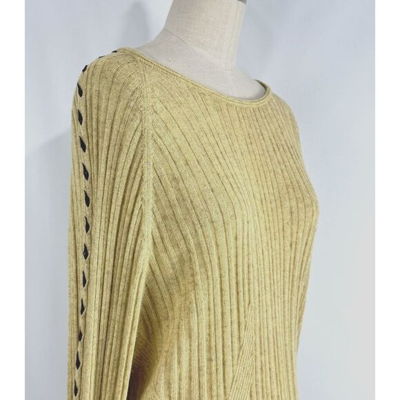 Just Cavalli Sweater XXL Light Yellow Brown Lace Up Sleeves Designer Italy Boho - Picture 6 of 16